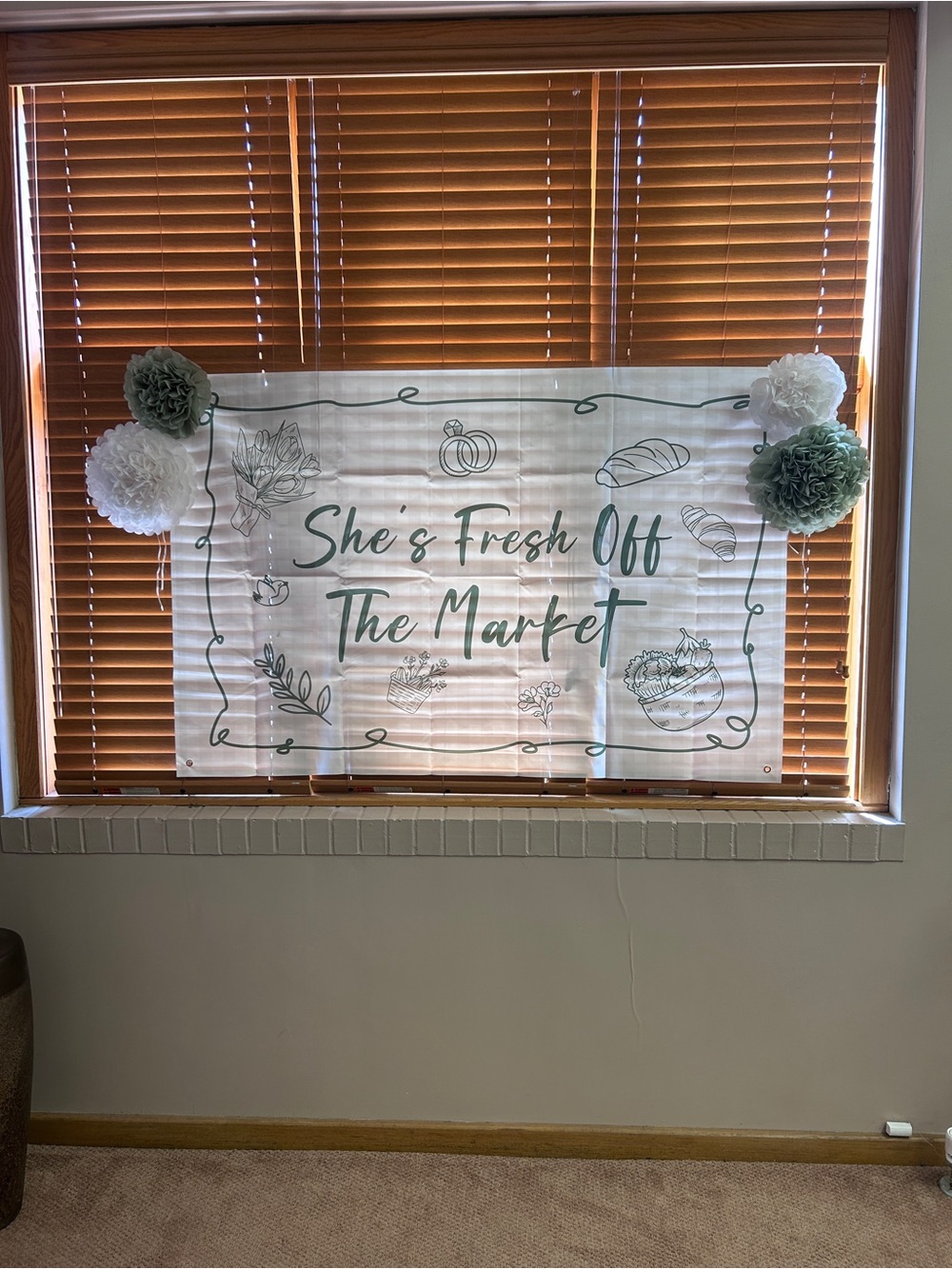 "She's Fresh Off The Market" Decorative Banner - Green Script
